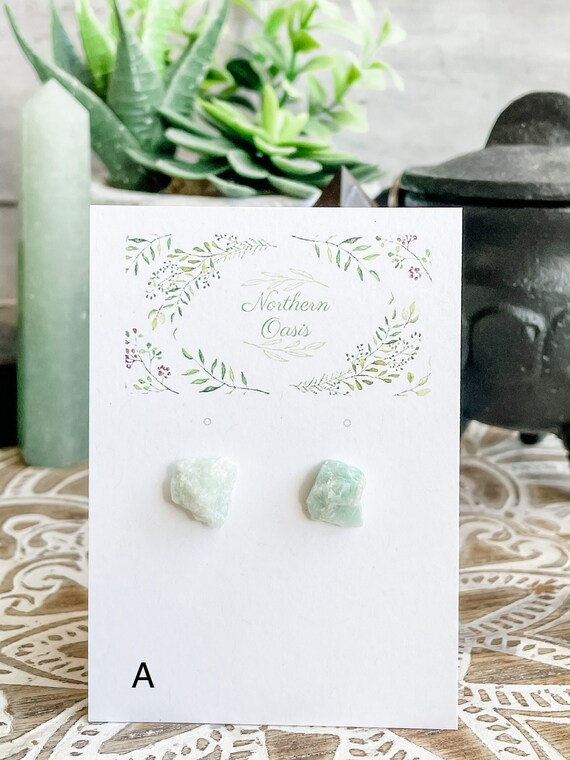 Amazonite Earrings, Stud Earrings, Crystal Gemstone Earrings, Witchy Jewelry, Witchy Earrings, Crystal for Prosperity, Crystal for Courage