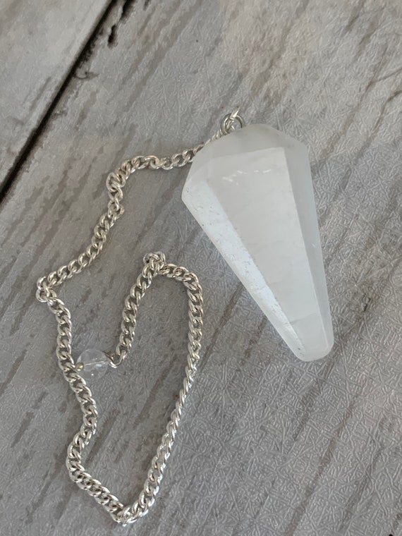 Selenite Pendulum, Faceted Gemstone, Faceted Crystal, Meditation Crystals, Divination Tools, Spiritual Gift, Psychic Tools, Witchy Gift