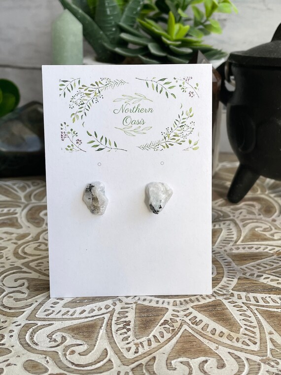 Rainbow Moonstone Earrings, Stud Earrings, Crystals for Success, Ethical Crystal Earrings, Genuine Gemstone Earrings, Witchy Jewelry