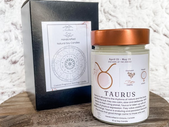 Astrology Candle, Custom Candle Scent, Taurus Candle, Taurus Gift, Zodiac Candle, Horoscope Candle, Star Sign Gift, Birthday Gift Candle