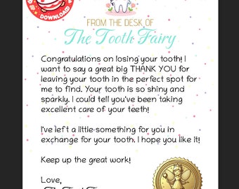 Carta imprimible para el Hada de los Dientes: Nota de recuerdo, Primer Diente (Descarga digital)