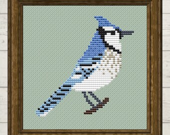 Blue Jay Cross Stitch Pattern: American Bird Chart (PDF Digital Download)