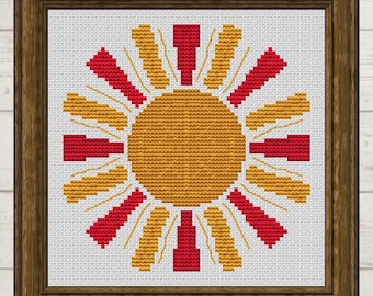 Sol Invictus Cross Stitch Pattern: Red Gold Sun, Yule Decor (PDF Digital)