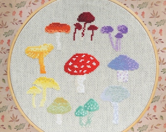 Rainbow Mushroom Cross Stitch Pattern: UK Fungi Sampler (PDF Pattern)