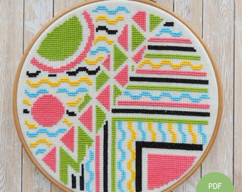 Art Deco Kreuzstichmuster: Leuchtende abstrakte Geometrie (PDF-Muster)