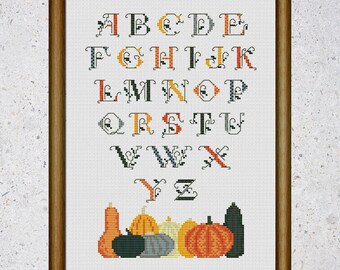 Pumpkin Alphabet Cross Stitch Pattern: Fall Halloween Decor (PDF Pattern)