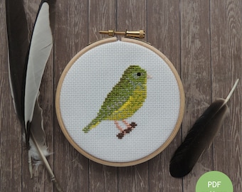 Cross stitch bird. Greenfinch cross stitch. Greenfinch pattern. Bird cross stitch pattern. Bird cross stitch chart PDF instant download