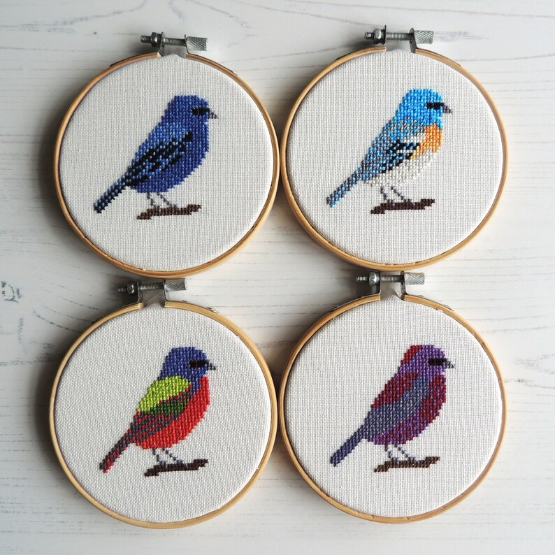 Small cross stitch bird pattern painted bunting American Etsy