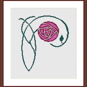 Art Nouveau Glasgow Rose kruissteekpatroon. Mackintosh-roos ontwerp. Art Nouveau-bloemenpatroon. art nouveau PDF direct downloaden