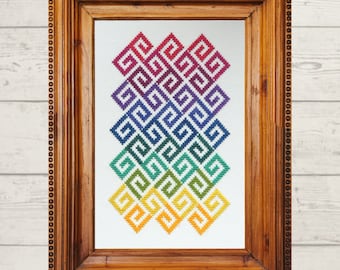 Rainbow Geometry Cross Stitch Pattern: Modern Celtic Design (PDF)