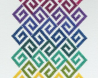 rainbow gradient geometry modern cross stitch pattern, pdf instant download chart, colourful design diy décor