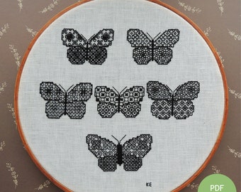 Schmetterling Blackwork Stickmuster: PDF Download Anleitung
