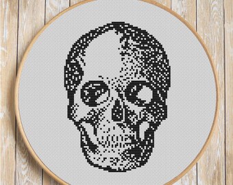 Skull cross stitch pattern, beginner-friendly; fits 8-inch hoop; DIY spooky season Halloween décor (PDF Chart Download)