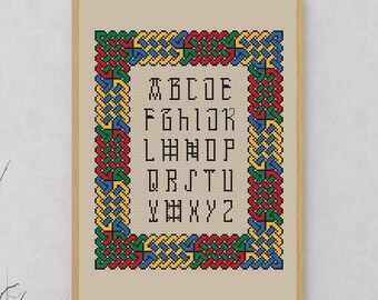 Celtic Alphabet Cross Stitch Pattern: Knotwork Border (PDF Chart Download)