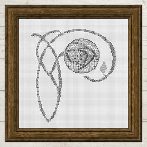 Art Nouveau Mackintosh Rose blackwork embroidery pattern, PDF instant download, stylised flower blackwork chart, stem, flower petals, leaf