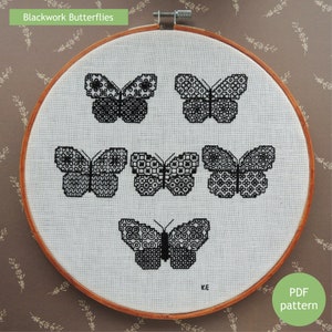 Blackwork butterfly embroidery pattern,  butterfly PDF instant download, blackwork embroidery sampler chart download
