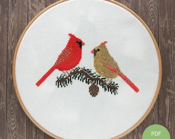 Cardinal Pair Cross Stitch Pattern: State Bird Design (PDF Download)