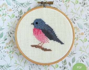 cross stitch bird pattern. Pink Robin. pink bird cross stitch. Cross stitch bird design. Small cross stitch. Bird pattern.