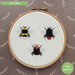 Bumble Bee Cross Stitch Pattern: UK Species 3-in-1 Chart (PDF Pattern)