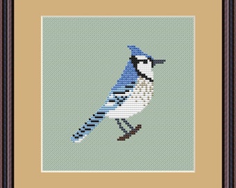 Blue Jay cross stitch pattern, PDF digital download, American bird chart, good for beginners, colour and black and white