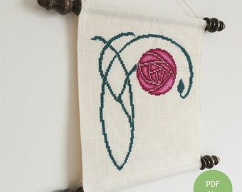 Art Nouveau Glasgow Rose cross stitch pattern. Mackintosh rose design. Art Nouveau flower pattern.  art nouveau  PDF instant download
