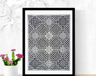 Blackwork Keltisches Stickmuster: Durrow Knoten PDF-Muster