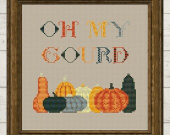 Oh My Gourd Pumpkin Cross Stitch Pattern: Autumn Halloween Decor (PDF)