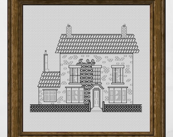Blackwork House Embroidery Pattern: Cottage Garden Design (PDF)