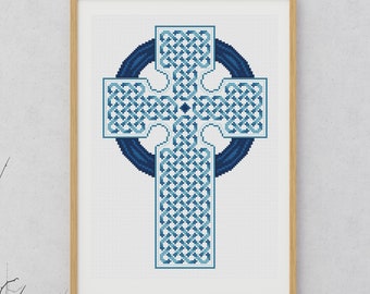 Blue Celtic Cross Knot Cross Stitch Pattern (PDF Download)