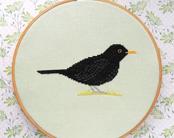 Blackbird Cross Stitch Pattern: European Bird DIY Gift (PDF)