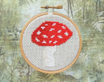 Fly Agaric Mushroom Cross Stitch Pattern: Beginner Easy 3-inch Hoop (PDF Pattern)