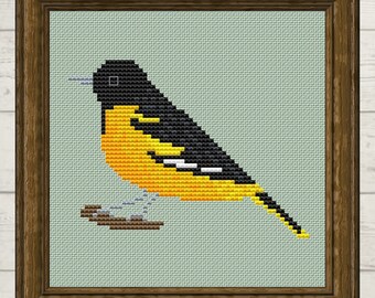 Northern Baltimore Oriole counted cross stitch pattern and instructions, colour and black and white charts, instant download PDF