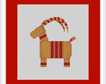 Yule Goat Julbocken small cross stitch PDF pattern and instructions, fits 7-inch hoop, Swedish Scandinavian Christmas design, DIY decor