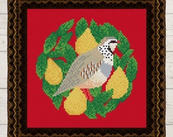 Partridge in a Pear Tree Cross Stitch Pattern: 12 Days of Christmas Bird (PDF Pattern)