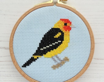 Western Tanager Cross Stitch Pattern: Colorful Bird Design (PDF)