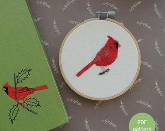 Cardinal bird cross stitch pattern PDF download, state bird Illinois Kentucky Indiana North Carolina West Virginia Ohio Virginia