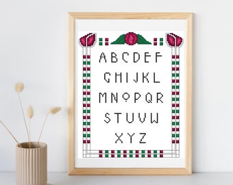 Art Nouveau Rose Alphabet Cross Stitch Pattern (PDF Chart)