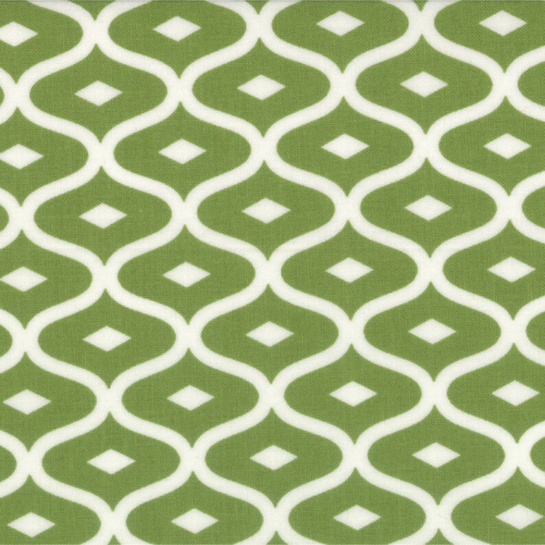 10814-17 Simply Colorful Style Lime Green and White Metro Geometric Ogee by Vanessa Christenson for Moda