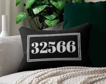 Black and White Lumbar Zip Code Pillow and Cover- Customizable