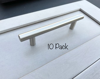 10 Solid Kitchen Drawer Pulls | Multiple Sizes and Colors| Bar Pull | Cabinet Handle Brushed Nickel