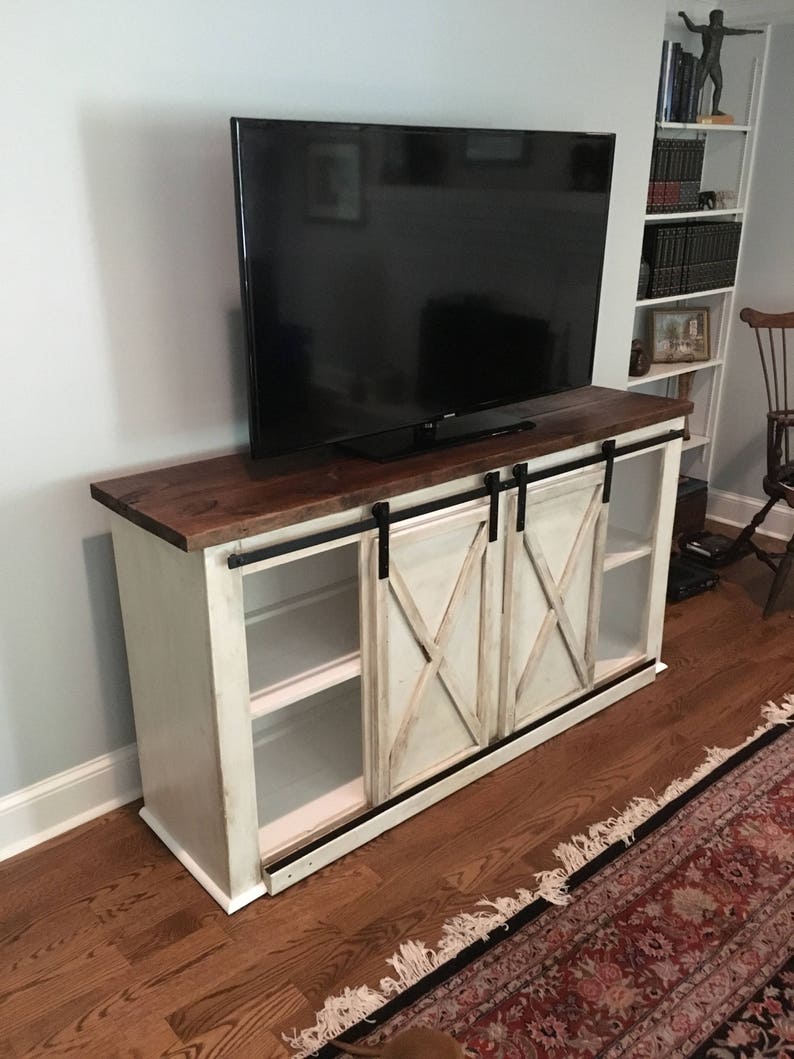 entry buffet console Custom Sliding Barn Door Cabinet- entertainment center credenza