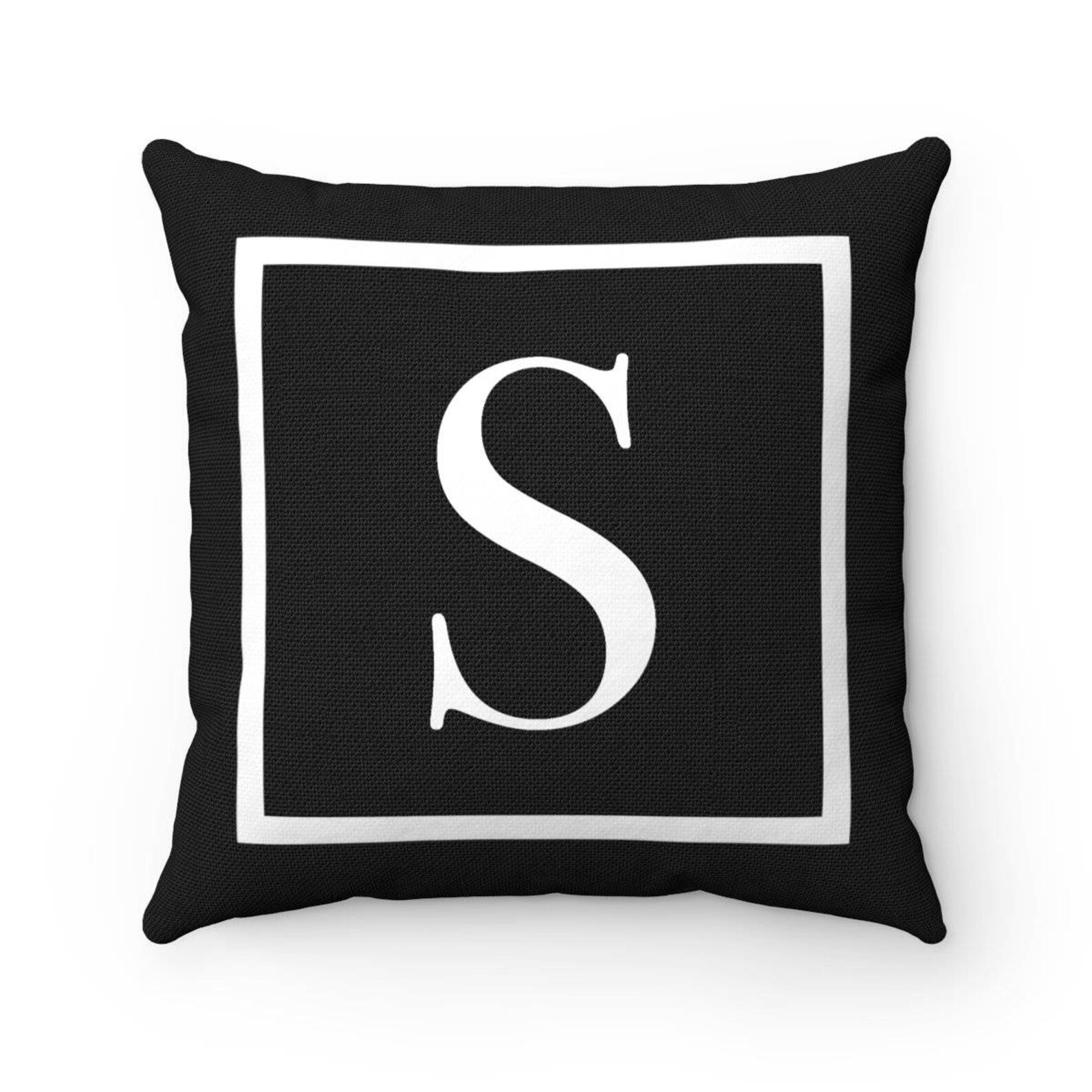 Black and White Pillow, Square Initial Throw Pillow, Monogram Accent