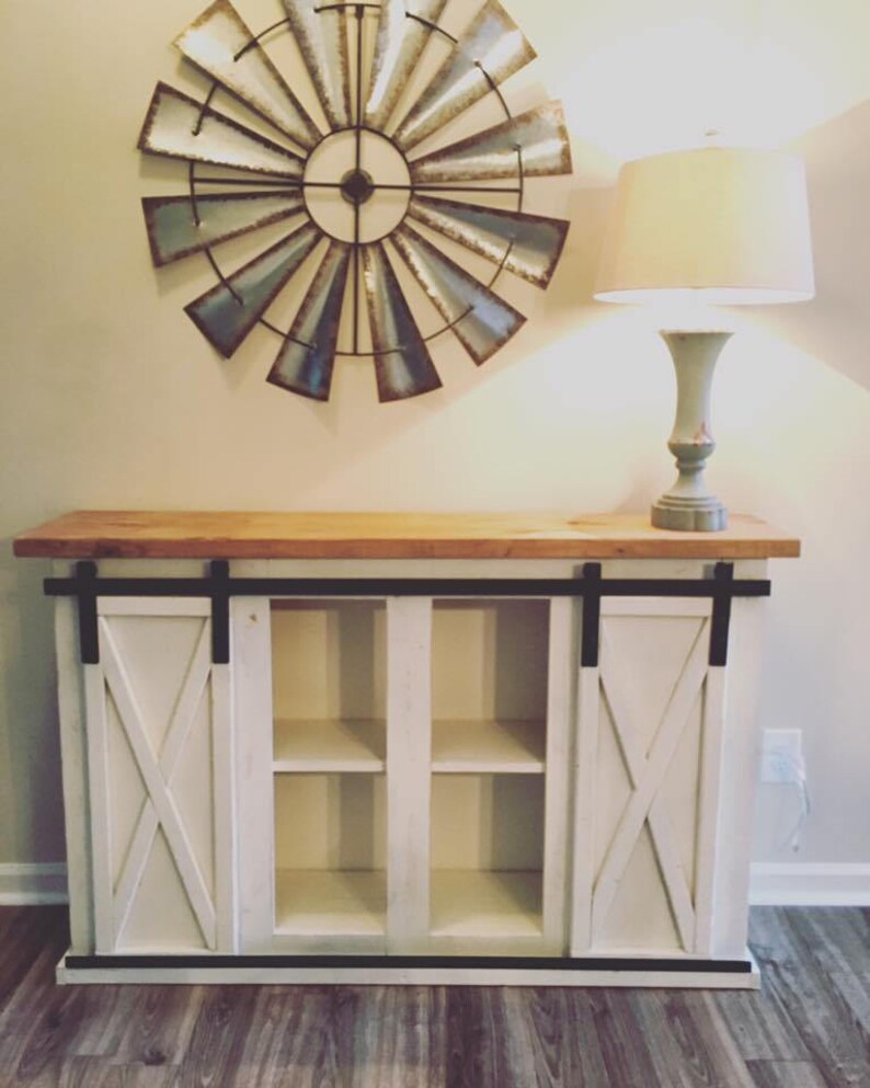 entry buffet console Custom Sliding Barn Door Cabinet- entertainment center credenza