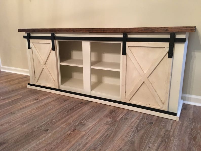 entry buffet console Custom Sliding Barn Door Cabinet- entertainment center credenza