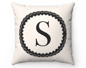 Monogram Initial Accent Pillow, Initial Throw Pillow, Modern Farmhouse Decorative Pillow, Custom Farmhouse Pillow, Linen&Black Throw Pillow