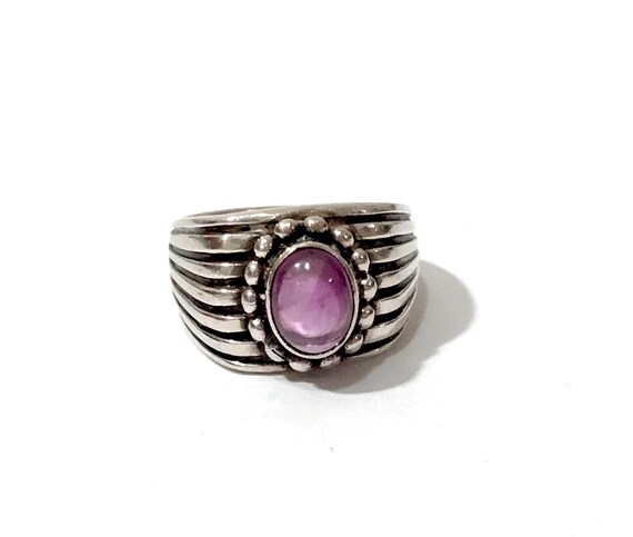 Sterling Silver Amethyst Statement Ring: Chunky M… - image 10