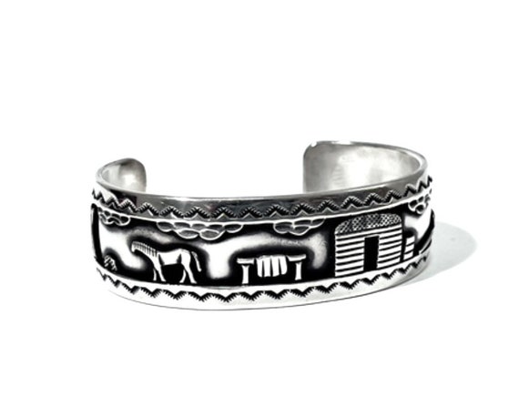 R. H Begay Vintage Story Teller Cuff Sterling Silver … - Gem R. H Begay Vintage Story Teller Cuff Sterling Silver … - Gem