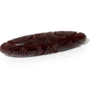 Art Deco Carved Bakelite Brooch, Chocolate Brown Floral Pin, Domed Elongated Oval Shape 1930's Vintage Bakelite Jewelry Gift For Her