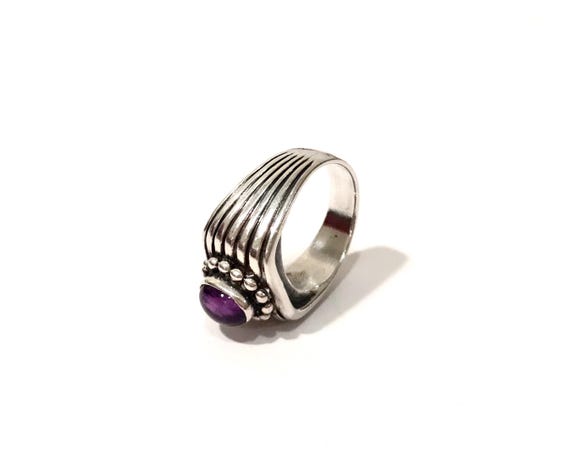 Sterling Silver Amethyst Statement Ring: Chunky M… - image 4