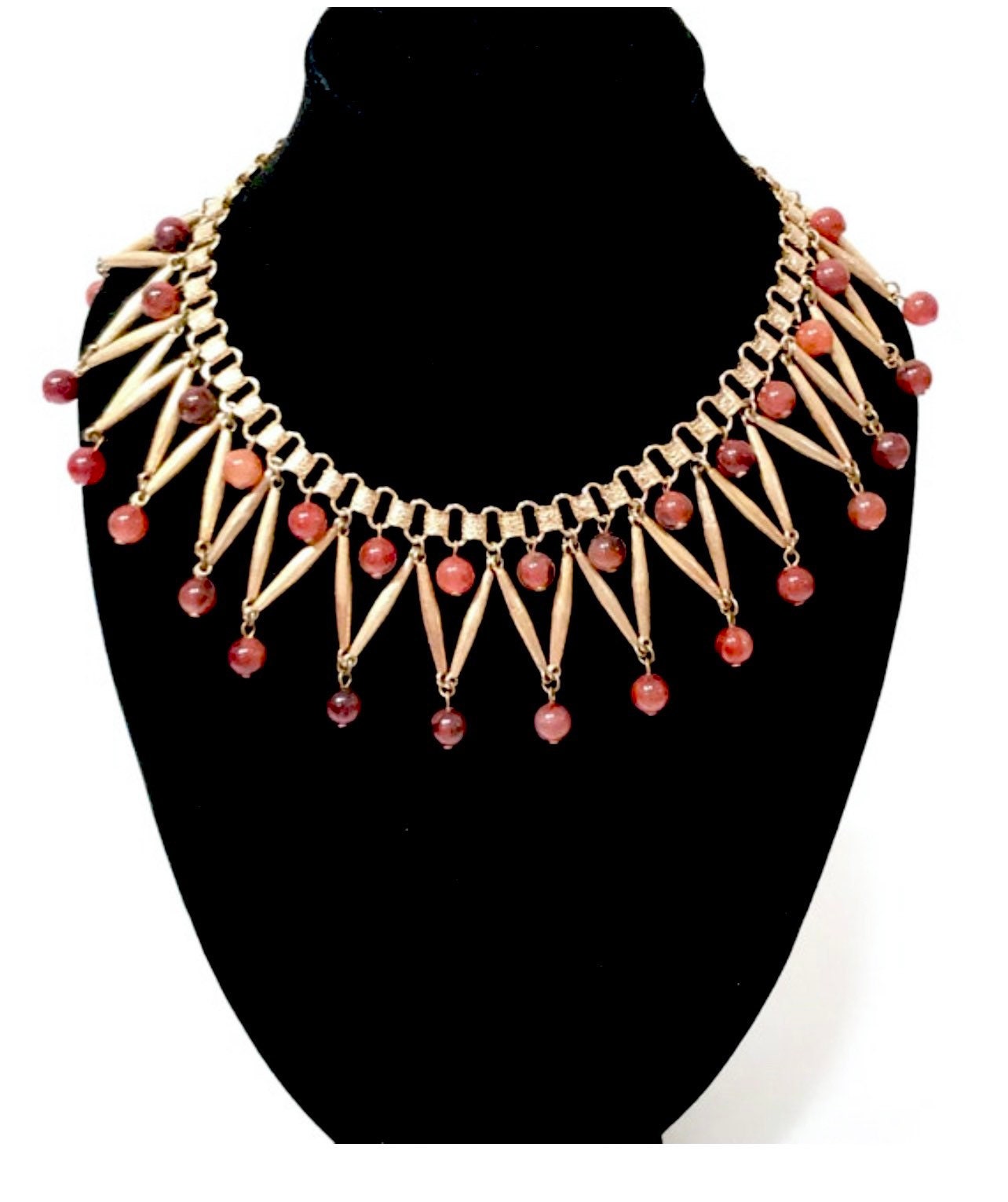 Egyptian Revival Collar Necklace Fringed Brib Brushed Gold - Etsy